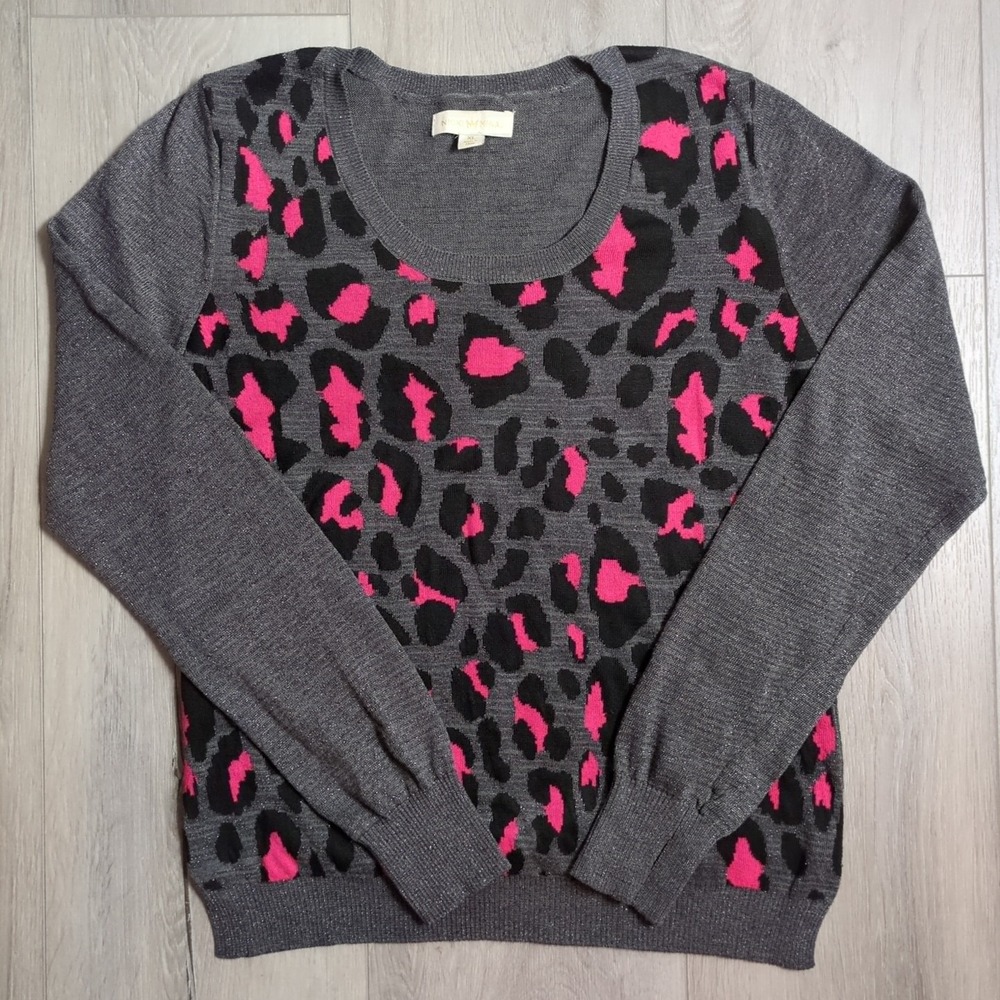 Nicki Minaj Shirt Womens Large Pink Gray Leopard Print Long Sleeve Thumbhole